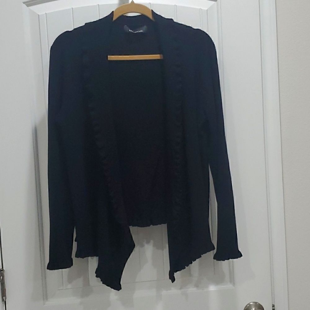 Jones, New York,  Womans Black Ruffle Cardigan, Large